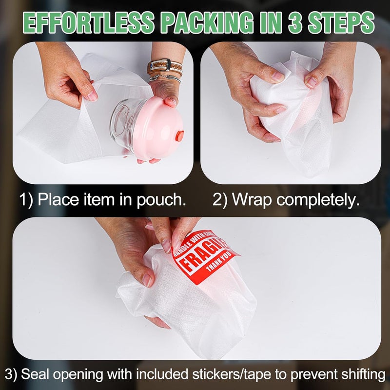 Inchoco 540Pcs Dish Packing Supplies for Moving, 270 Cushion Foam Wrap Pouches & Sheets 4 Sizes (16x12", 12x12", 12x7.8", 7.8x7.8") with 270 Fragile Stickers Plate Packing Sleeves for Fragile Shipping Storage - Image 3